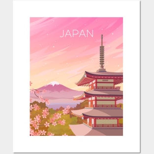 Japan - Mount Fuji and Chureito Pagoda in Pink Sunset Posters and Art